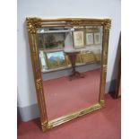 Gilt Rectangular Shaped Wall Mirror, with frosted side panels, central bevelled glass mirror.