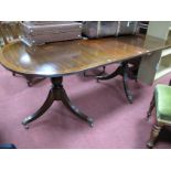 Geo ..... Style Mahogany Pedestal Table, with a crossbranded top turned pedestal swept and reeded