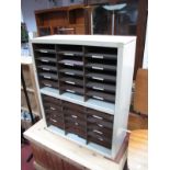 A Liberty 'Sorter' Metal Shelving Cabinet, fitted with three banks of twelve pigeon holes.