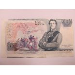 A Circulated John Brangwyn Page Bank of England Five Pounds Note, number E49 811761. The note has