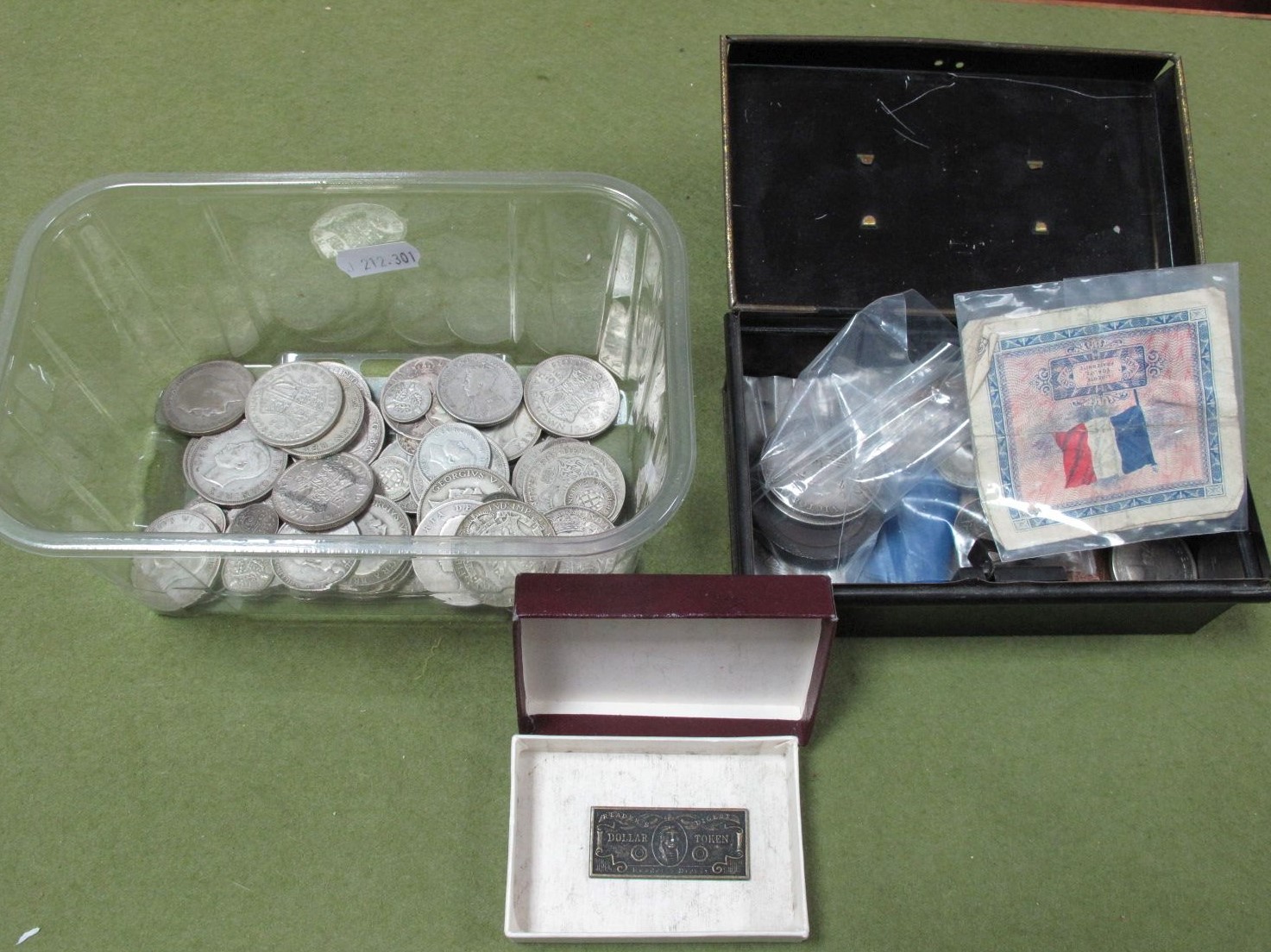 Crowns: 1889 (F/GF but polished) and 1890 (F). A further 550 grammes of other silver coins;