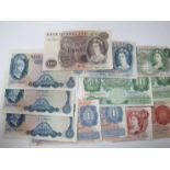 Twelve Bank of England Circulated Banknotes, two blue pepaitt one pound notes, two green peppiatt