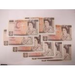 Eight Higher Grade Bank of England Ten Pound Banknotes, including four conservative Somerset