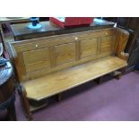 XIX Century Arch pine Church Pew, with a four panelled back shaped sides.