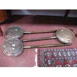 XIX Century Copper Warming Pan, with turned wooden handle, two others similar. (3)