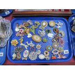 Assorted Costume Brooches, including "Evelyn" etc:- One Tray