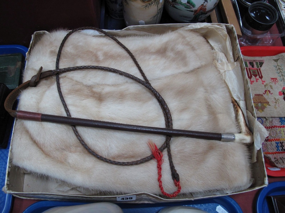 A Mid XX Century Cream Mink Fur Stole, and a riding crop. (2)