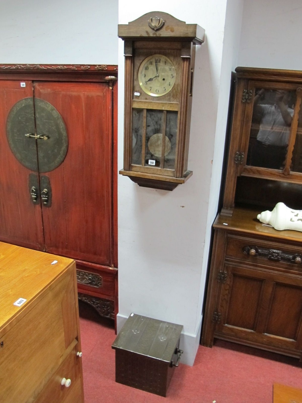 A 1920's Mahogany Cased Regulator Wall Clock, and an early XX Century brass coal