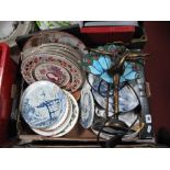 Quantity of ceramic Plates, and Tiffany style lamp (damaged):- One Box