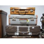 A Mid XX Century Stitched Tan Leather Travel Cases, and two other mid XX century cases including