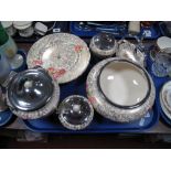 A Wilkinsons 'Celtic Rose' Fruit Bowl, biscuit barrel, sugar and jam pots, dish, comport:- One Tray
