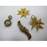 A Filigree Maltese Cross Pendant/ Brooch, together with a similar pendant, a compass pendant and a