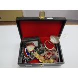 Bracelets, beads, rings, etc, contained in a jewellery box.