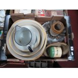 Four Mid XX century Graduating Mixing Bowls, enamel jug, pastry cutter set, stoneware jar, and other