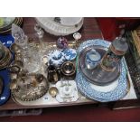 A Pair of "Orient" Pattern Meat Plates, decanters, plated egg cruet, etc:- One Tray