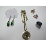 A Pair of Modern DQCZ Drop Earrings, flower head cluster earrings, Dyrberg/Kern pendant on chain and