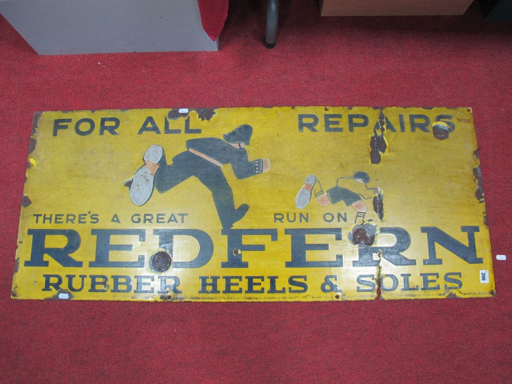An Enamel Advertising Sign, "For all repairs there's a great run on Redfern rubber heels and soles",