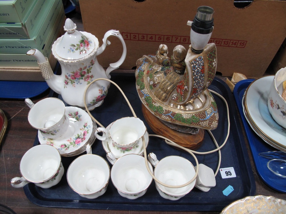 Royal Albert 'Moss Rose' Coffee Service, thirteen pieces Japanese pottery, lamp:- One Tray