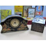 A Circa 1920's Tinplate Arched Mantel Clock, printed with chromolithograph decoration in the black