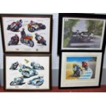 Four Motorcycle Prints- '1967 Ulster GP' After Jim Blachard/ Honda Works Riders of the 60's, after