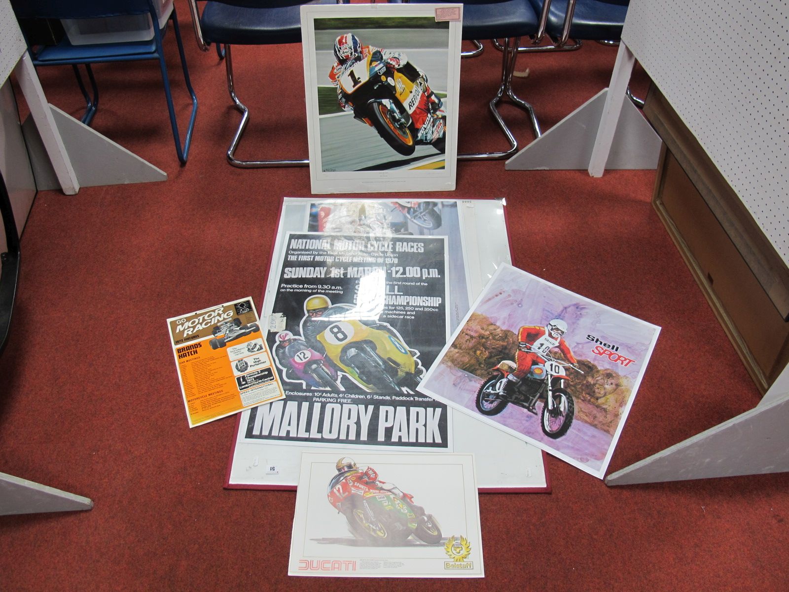 A Quantity of Motorbike Racing Related Prints/ Posters, and associated items.