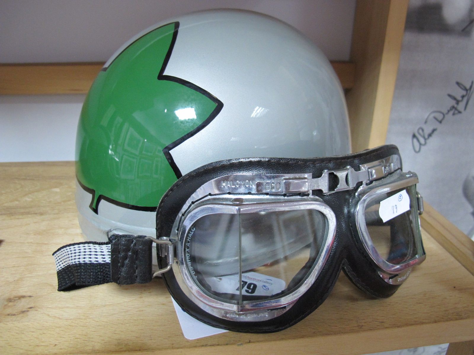 A Period Cromwell Pudding Basin Motorbike Helmet, restored in colours of Bill Ivy, with modern