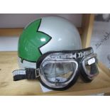 A Period Cromwell Pudding Basin Motorbike Helmet, restored in colours of Bill Ivy, with modern