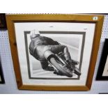 After Christopher Marshall- 'Mike Hailwood and the six, graphite signed by artist and Dave