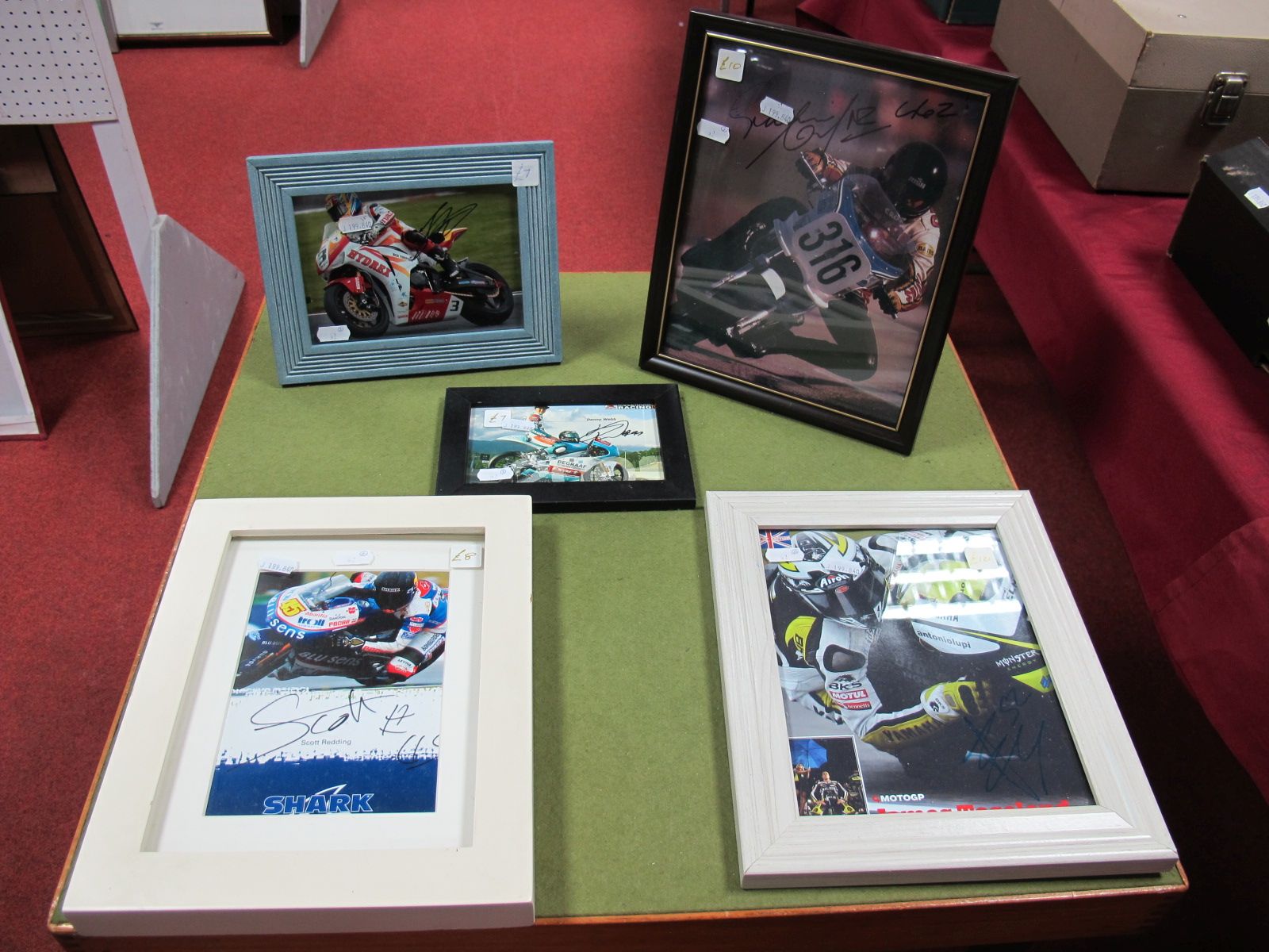 Five Signed Motorbike Racing Framed Pictures- Scott Redding, Danny Webb, James Toseland, Graham