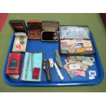 Quantity of Razor Blades, mainly early XX Century pen knives, cufflinks, etc:- One Tray