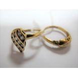 A Modern Ring, of abstract design, channel set, stamped "750"; together with an 18ct gold ring,