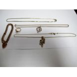 A Curb Link Bracelet, to heart shape padlock clasp; a signet ring, pendants on chains etc.