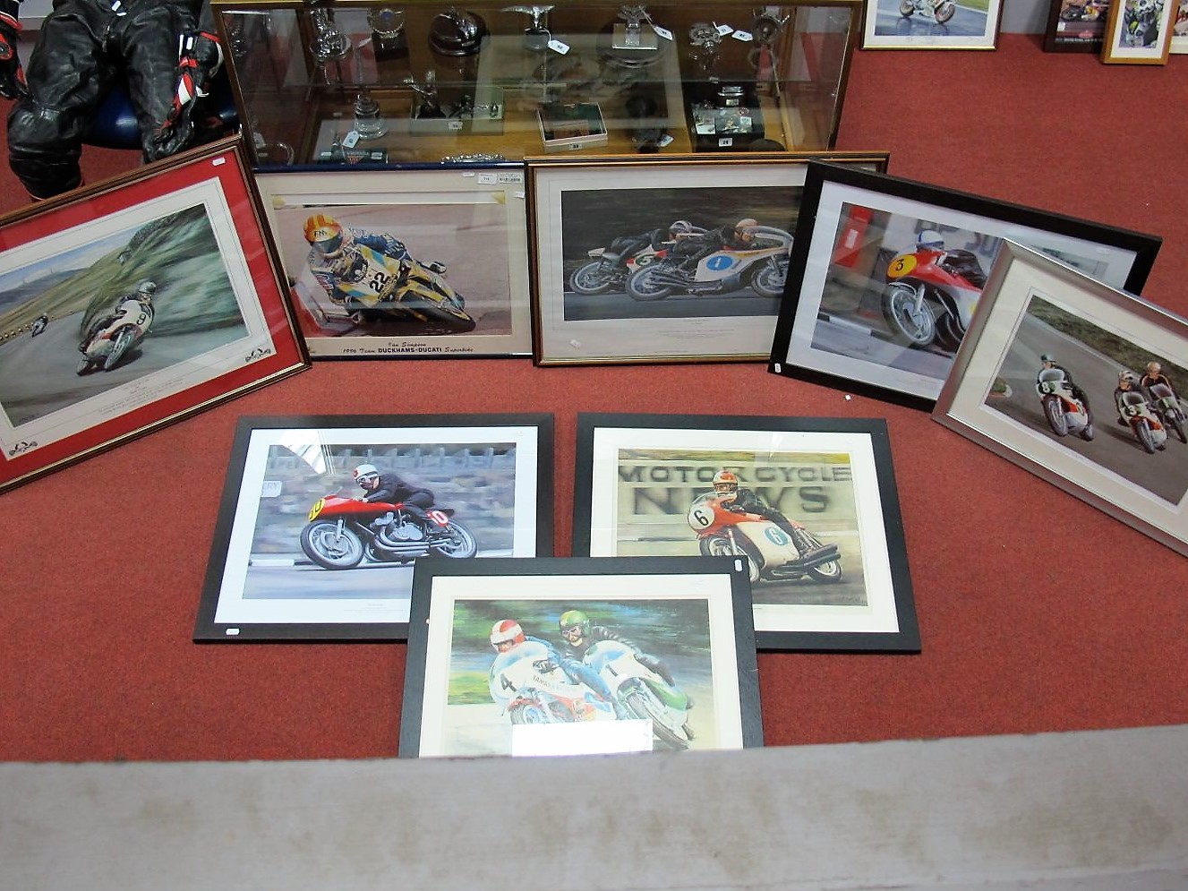 Eight Motorbike Racing Prints, including John Surtees, Sounds of The Sixties!, all framed.