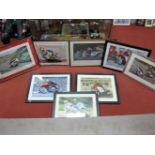 Eight Motorbike Racing Prints, including John Surtees, Sounds of The Sixties!, all framed.