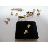 A Bar Brooch, stamped "9ct", further brooch and assorted stud earrings.