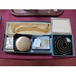 Stratton and Melissa Compact, cigarette case, plaited style necklace, brooches etc.