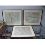 Stielers Hand Atlas, a map of America, 35 x 43cms, framed and glazed and two other similar maps. (