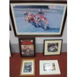 Four Motorbike Autographs, Kenny Roberts (2) Phil Read' James Toseland all framed, plus a signed