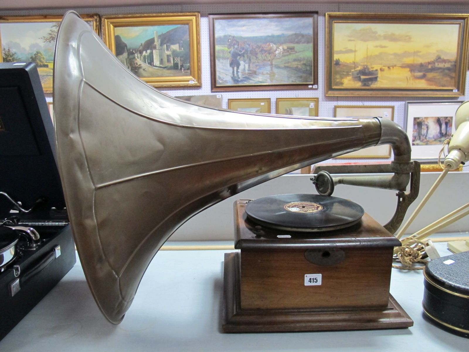 A Circa Early XX Century Gramophone , with Veni Ridi Vici Sound box and brass horn, ( no winder)