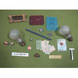 A Quantity of Railway Items, mainly LMS related, including light bulbs, pass holder, badges, tickets