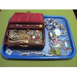 Assorted Costume Brooches, pendants on chains, rings, etc:- One Tray