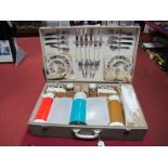 A 1960's Travel Picnic Hamper, with contents, six place settings.