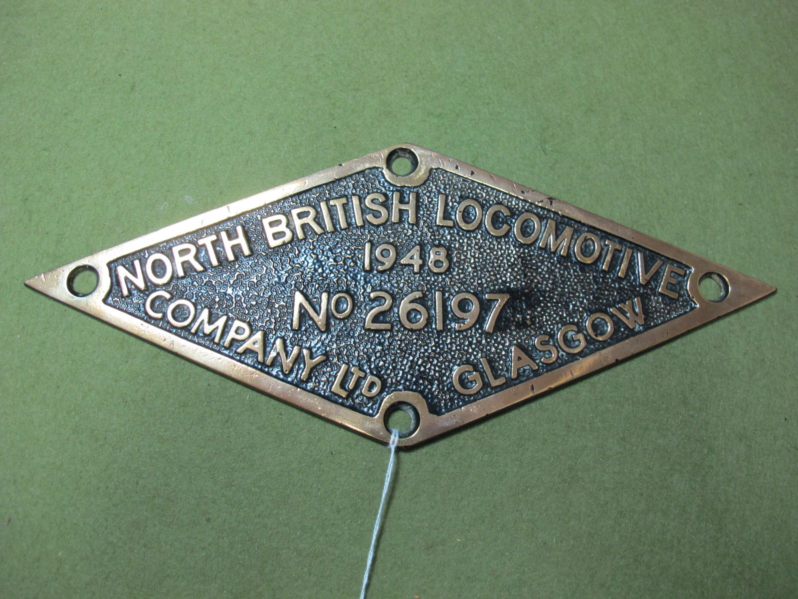 A North British Locomotive Brass Worksplate, No 26197, Glasgow 1948. an Edward Thompson 4-6-0 BI