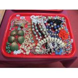 Vintage Shell Necklace, beads, earrings, bracelets, etc:- One Tray