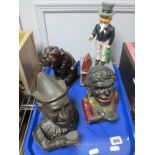 Four Reproduction Cast Iron Money Banks/ Boxes, including 'Uncle Sam', 'Bull Dog', 'Dinah', 'Pierrot