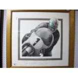 After Christopher Marshall- 'Mike Hailwood MBE, GM, graphite signed by artist and Dave Hailwood (