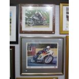 Father and Son Motorbike Grand Prix Winners, after Jim Blanchard- Stuart Graham- signed by artist