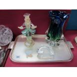 A Murano Glass Model of Gentleman in Period Dress, clear and green lustre tinted cloak, with