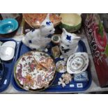 A Pair Of Pottery Cats, Derby plates, Coalport dish, etc:- One Tray