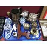 A XIX Century Plate on Copper Tankard, ruby glass sugar caster, crested pig, Worcester pot, etc:-